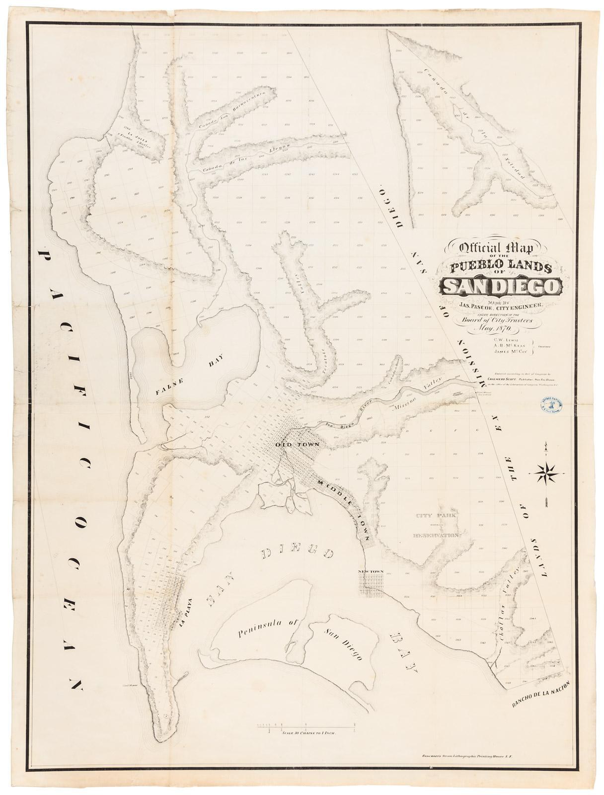 Detail of the 1870 Pueblo Lands of San Diego map
